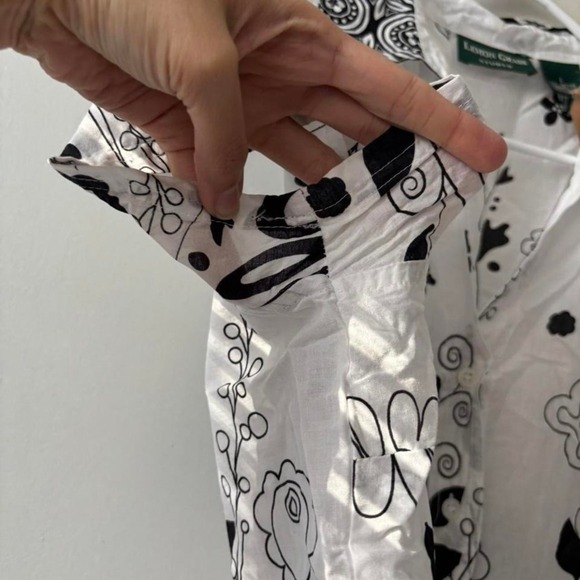 Vintage Cotton Retro Floral Sheer White and Black Button Down Top - Size Large - Picture 6 of 8